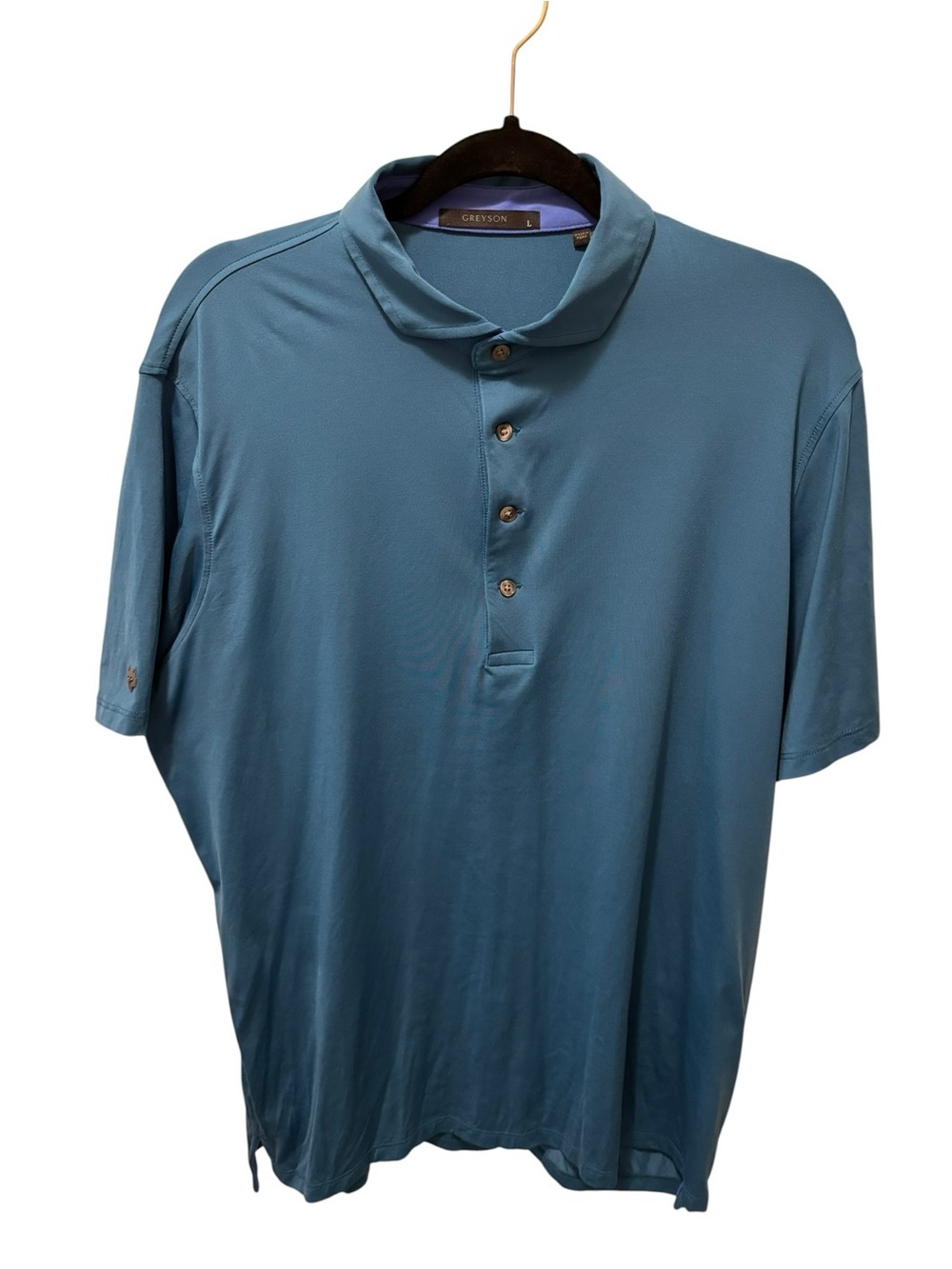 Greyson Golf Collared Polo Shirt SS Size L Teal Stretch Knit Logo Performance